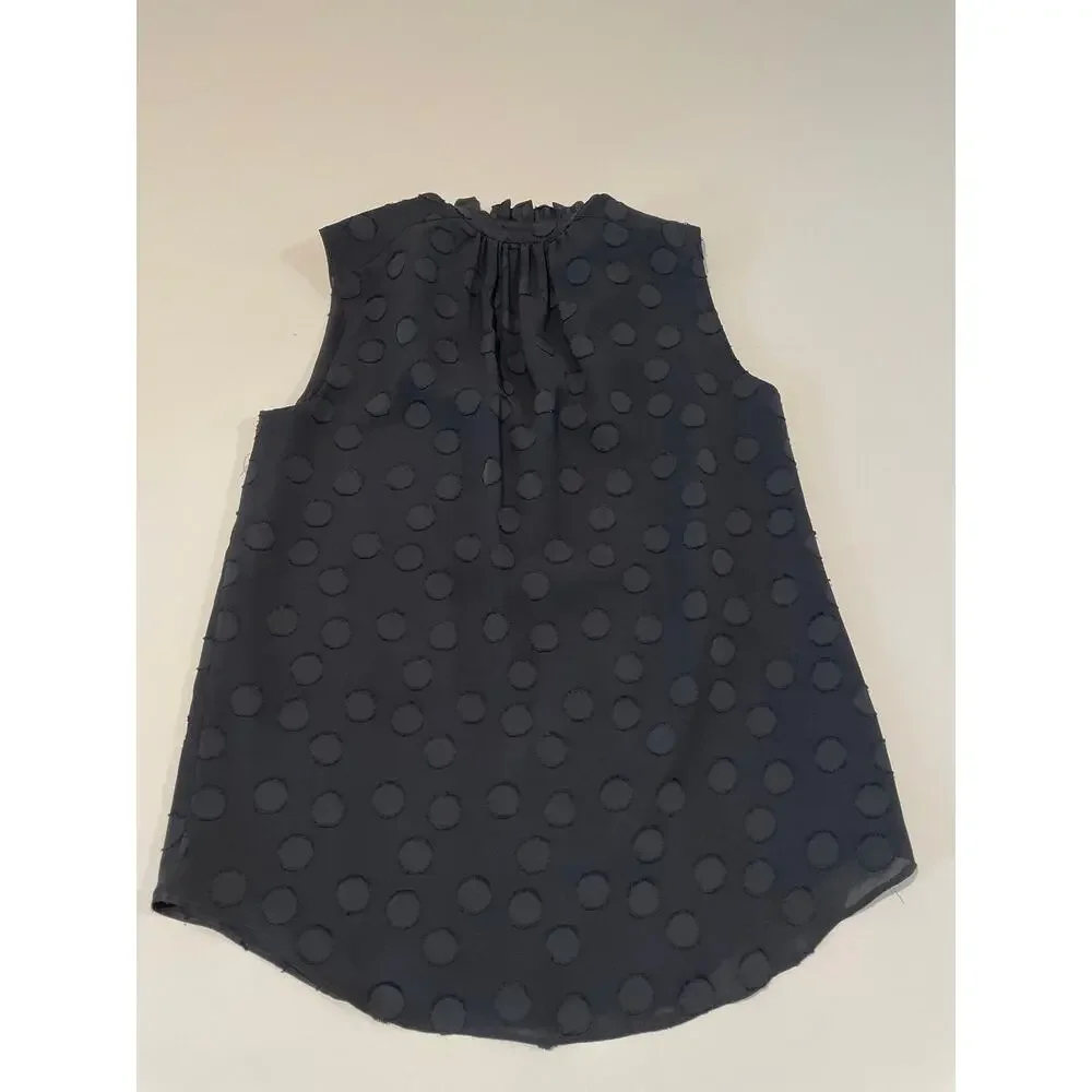 Ann Taylor Black Ruffle Neck Sleeveless Top with Polka Dot Inlay - Picture 7 of 7
